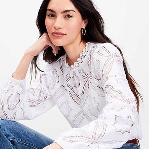 LOFT Mosaic Lace Blouse NWT White Size XL